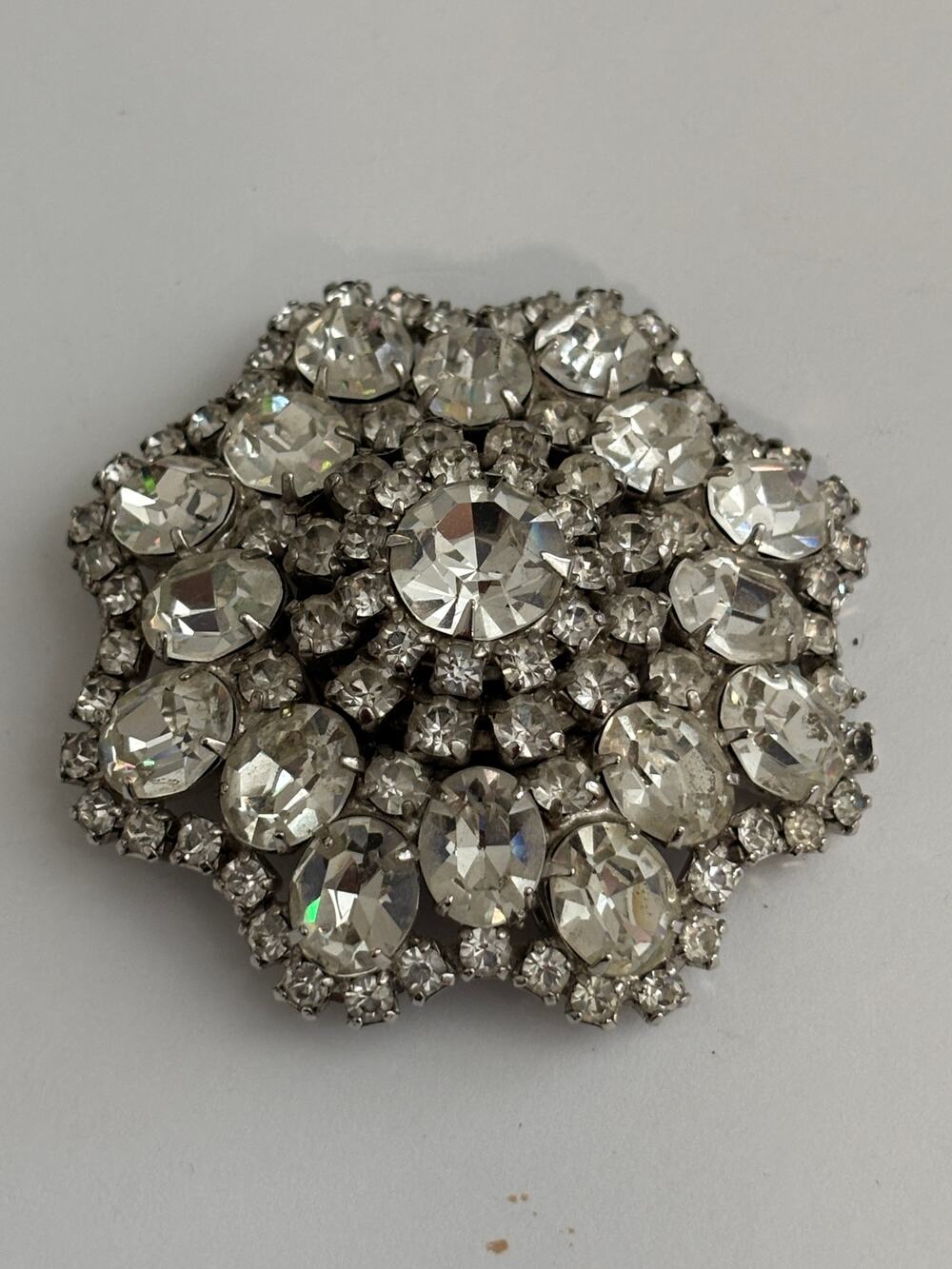 Vintage Rhinestone Brooch Silver Tone